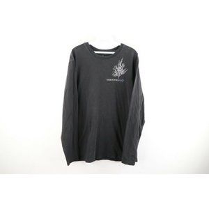Vintage Merrell Mens Large Faded Nature Tree Spell Out Long Sleeve T-Shirt Black